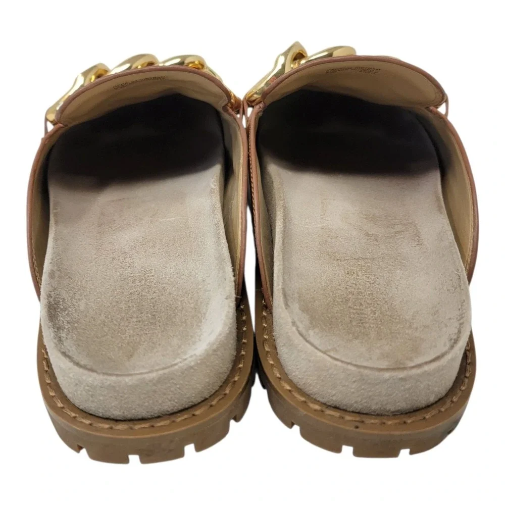 Michael Kors Clogs Mules Womens Size 7.5 Scarlett Gold‎ Chain in Luggage Brown